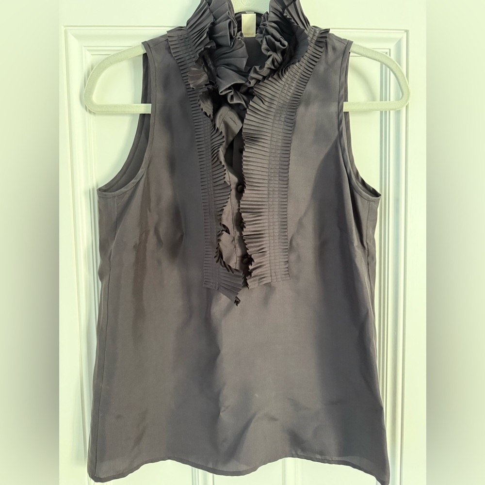 J. Crew Charcoal Ruffled Sleeveless Blouse